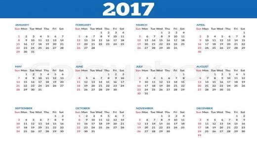 تقويم 2017 ميلادي جاهز للطباعة ، التقويم الميلادي 2017 النسخة الكاملة مع الإجازات